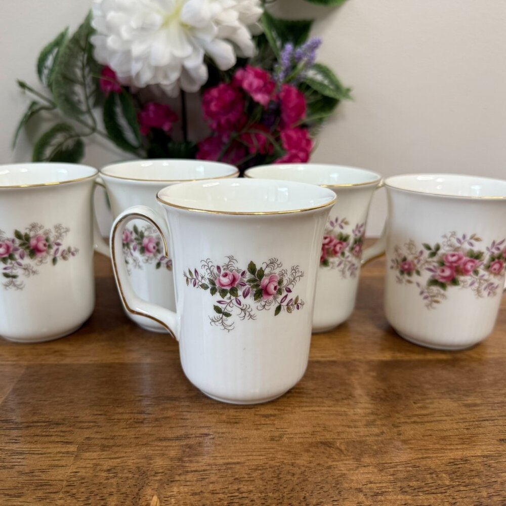 Royal Albert Lavender Rose Mugs Set of 5 Bone China England Floral Pink Rose Tea